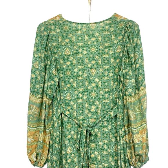 SPELL Madame Peacock Button Through Maxi Gown Emerald Green Womens XS Boho Chic - Picture 6 of 13